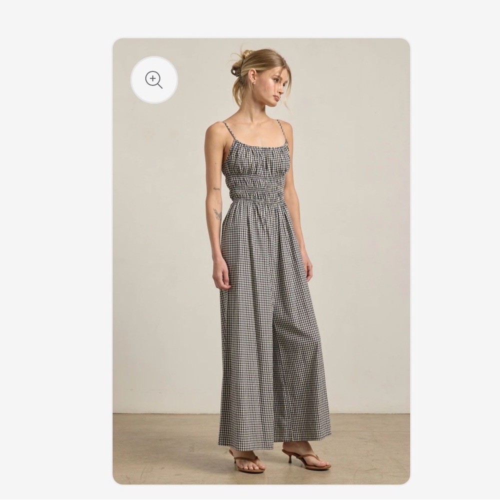 Gingham Wide-Leg Jumpsuit in Black & White